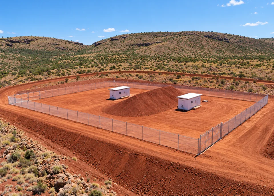 Secure industrial storage area in a remote earthwork setting